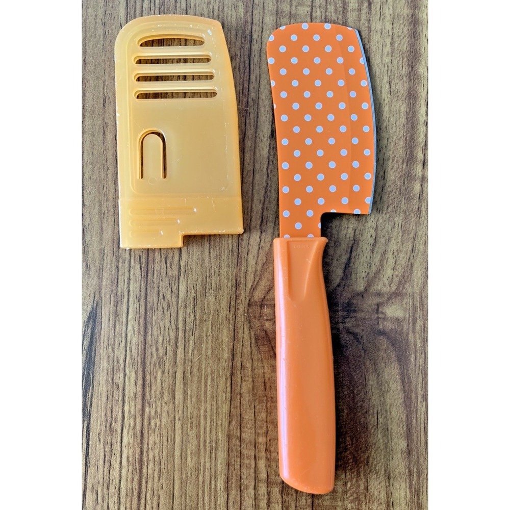 Kuhn Rikon Switzerland Mini Prep Knife Colori 3" Cleaver Orange Polka Dot Sheath